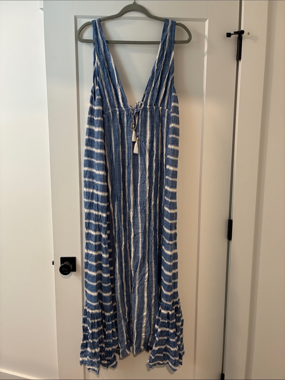 l*space Blue and White Striped Maxi Dress with Tassel Tie